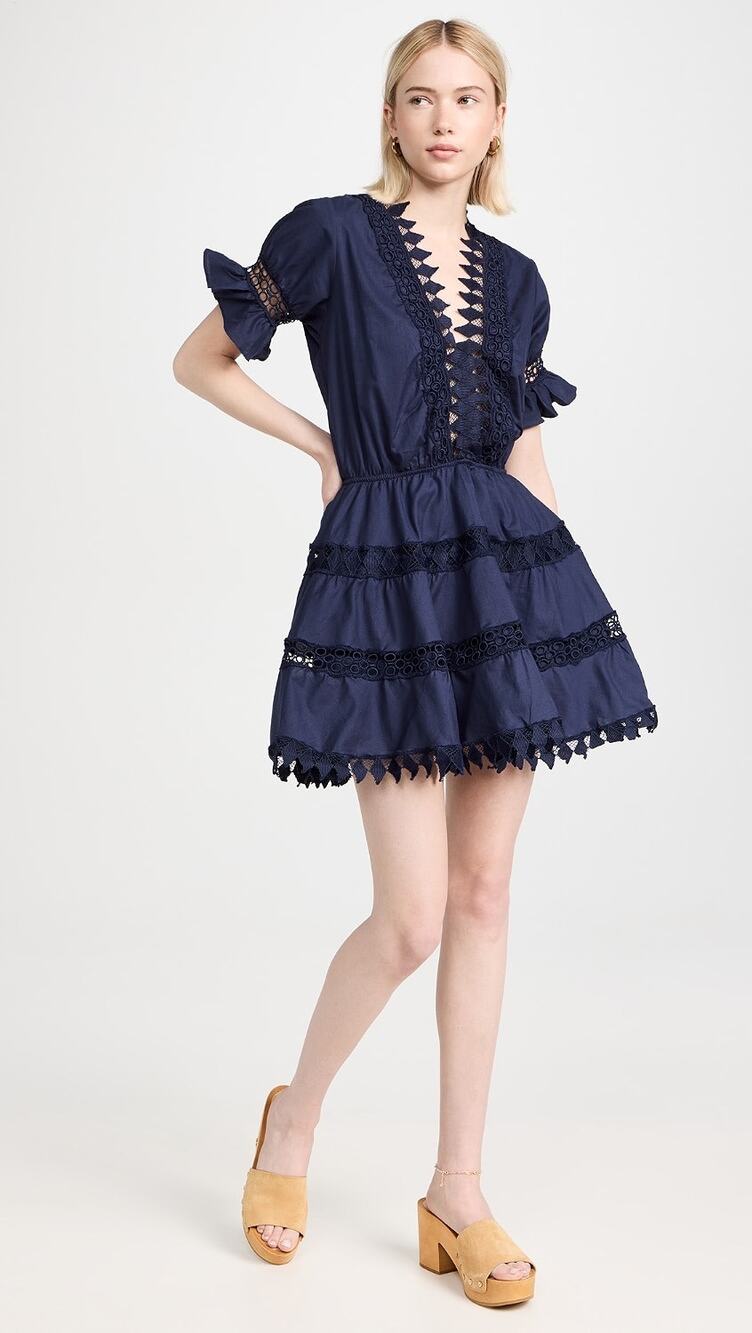 Peixoto Ora Navy Eyelet Cotton Mini Dress